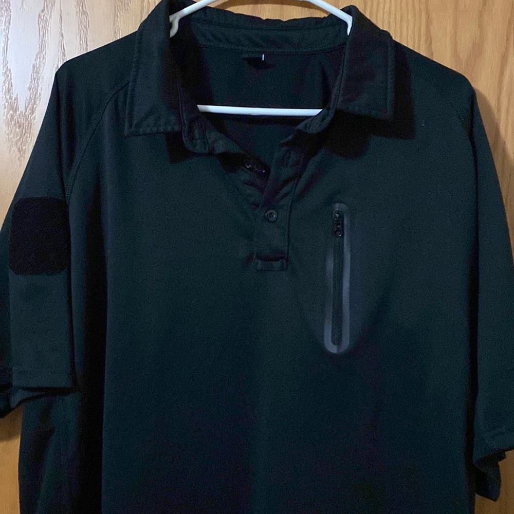 Tactical Polo Shirt Button Neck Chest Pocket Black XXL - Picture 2 of 9